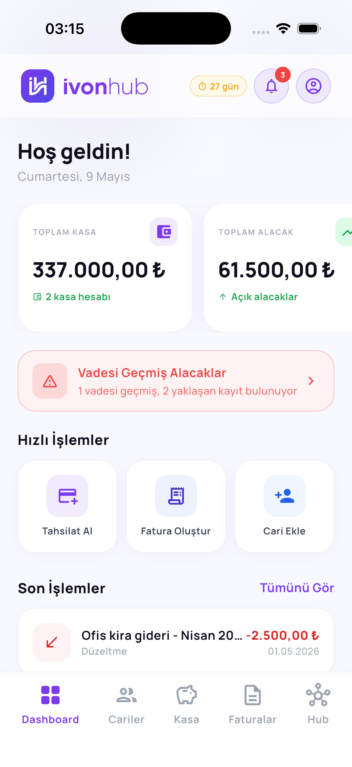 Ivonhub Dashboard ekran görüntüsü