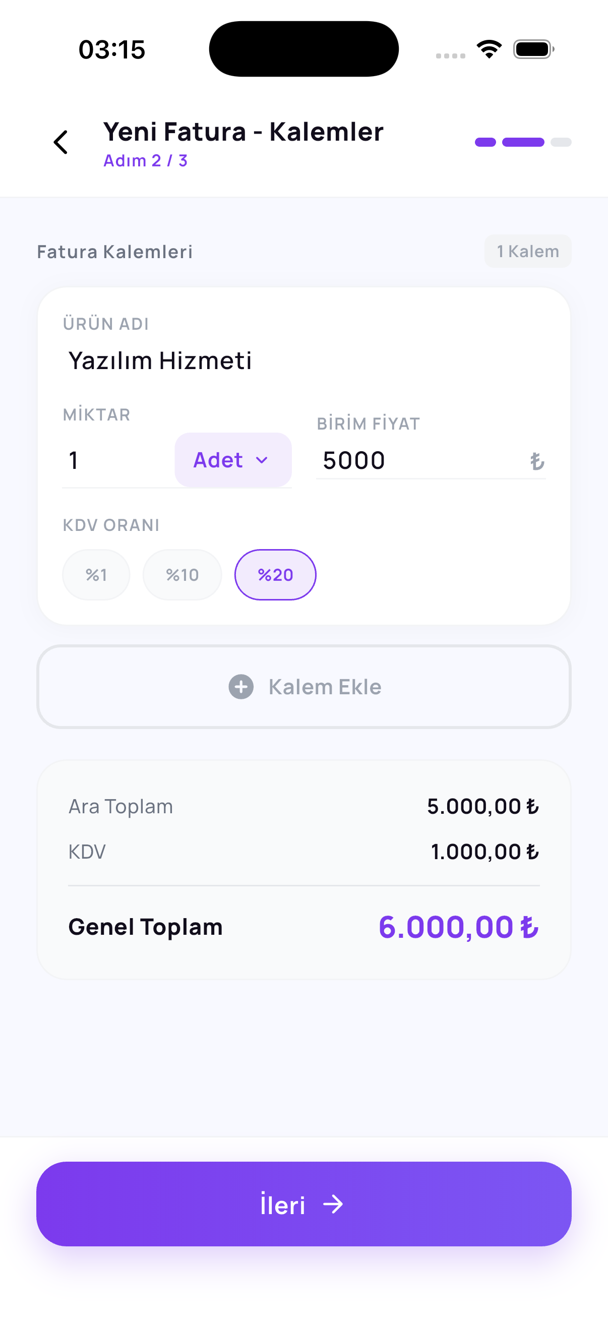 Yeni fatura adım 2