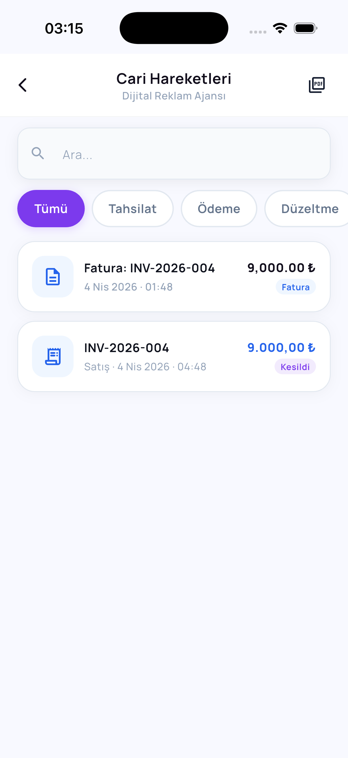 Cari hareket listesi