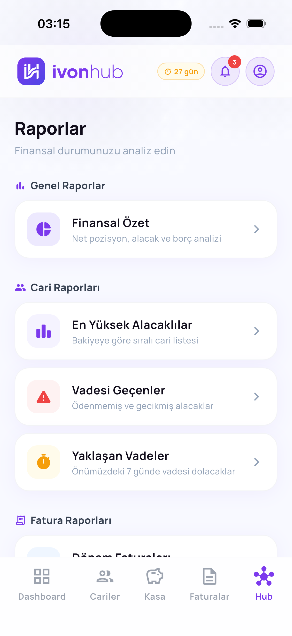 Raporlar ekranı